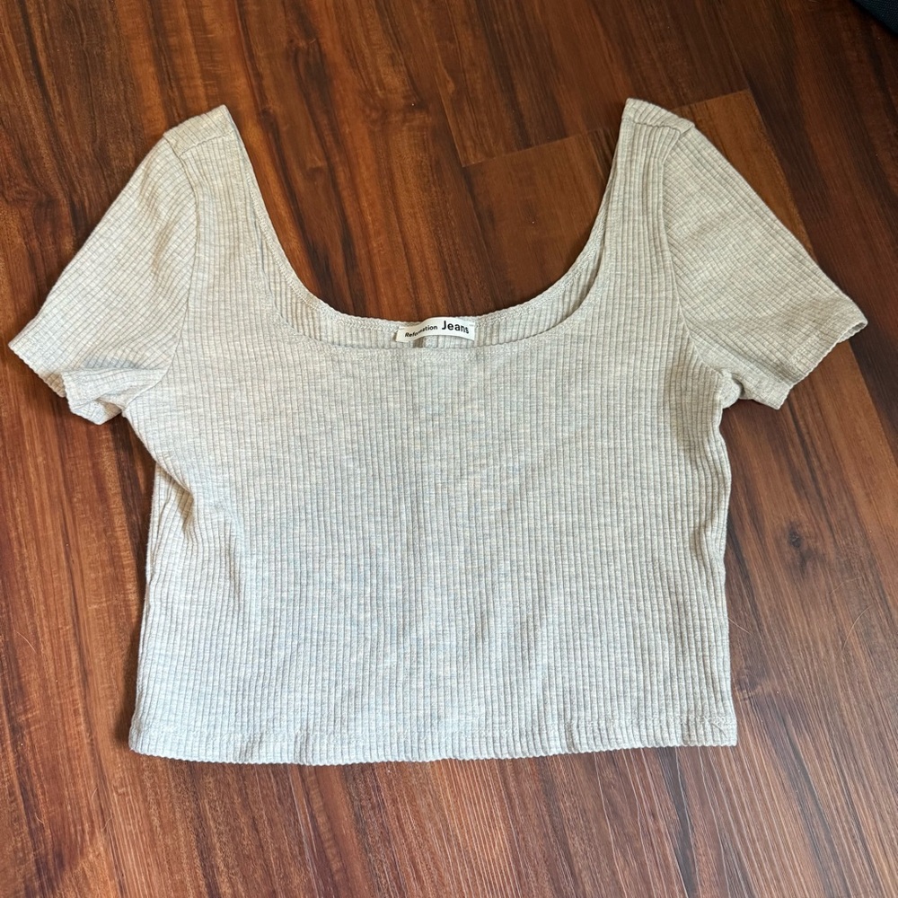 Reformation Ribbed Scoop-Neck Crop Top